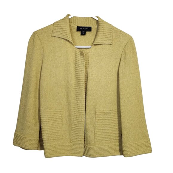 ST JOHN Santana‎ Knit Snap Button Cardigan Jacket Yellow Size M - Picture 1 of 9
